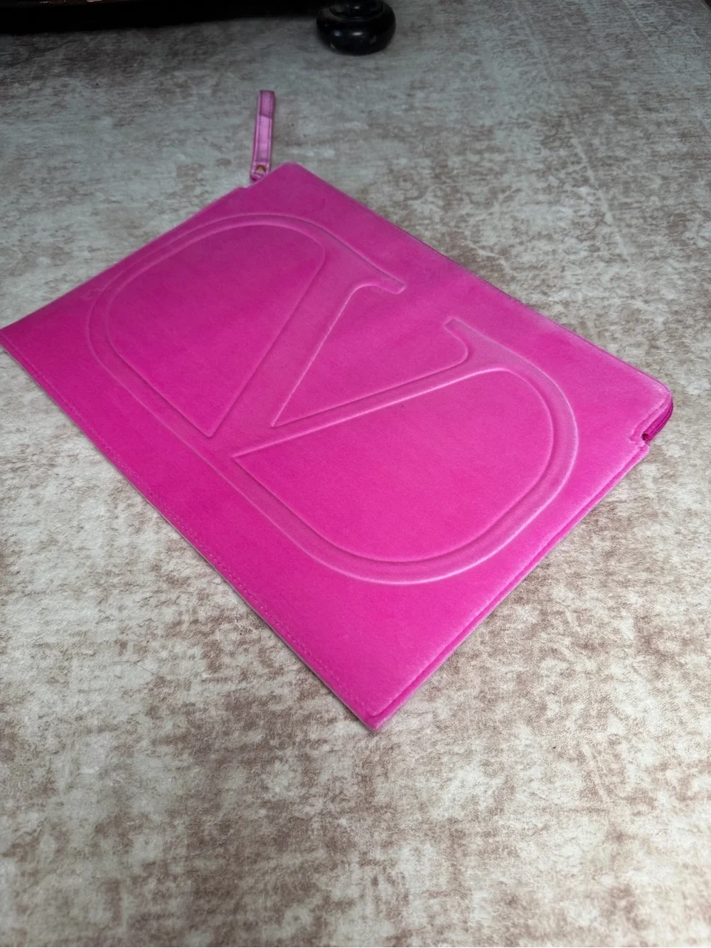 Valentino Garavani Hot Pink Velvet Tablet / Computer Sleeve Pouch 15” Wide